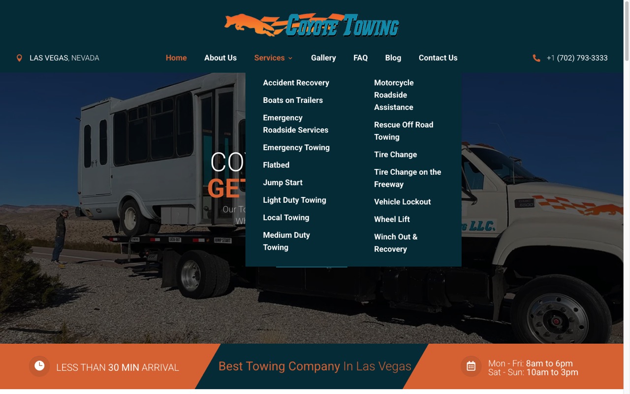 Coyote Towing website built by Spectral Vision