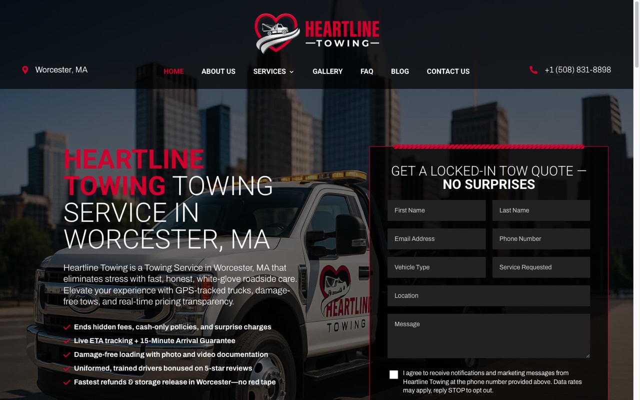 Heartline Towing website built by Spectral Vision