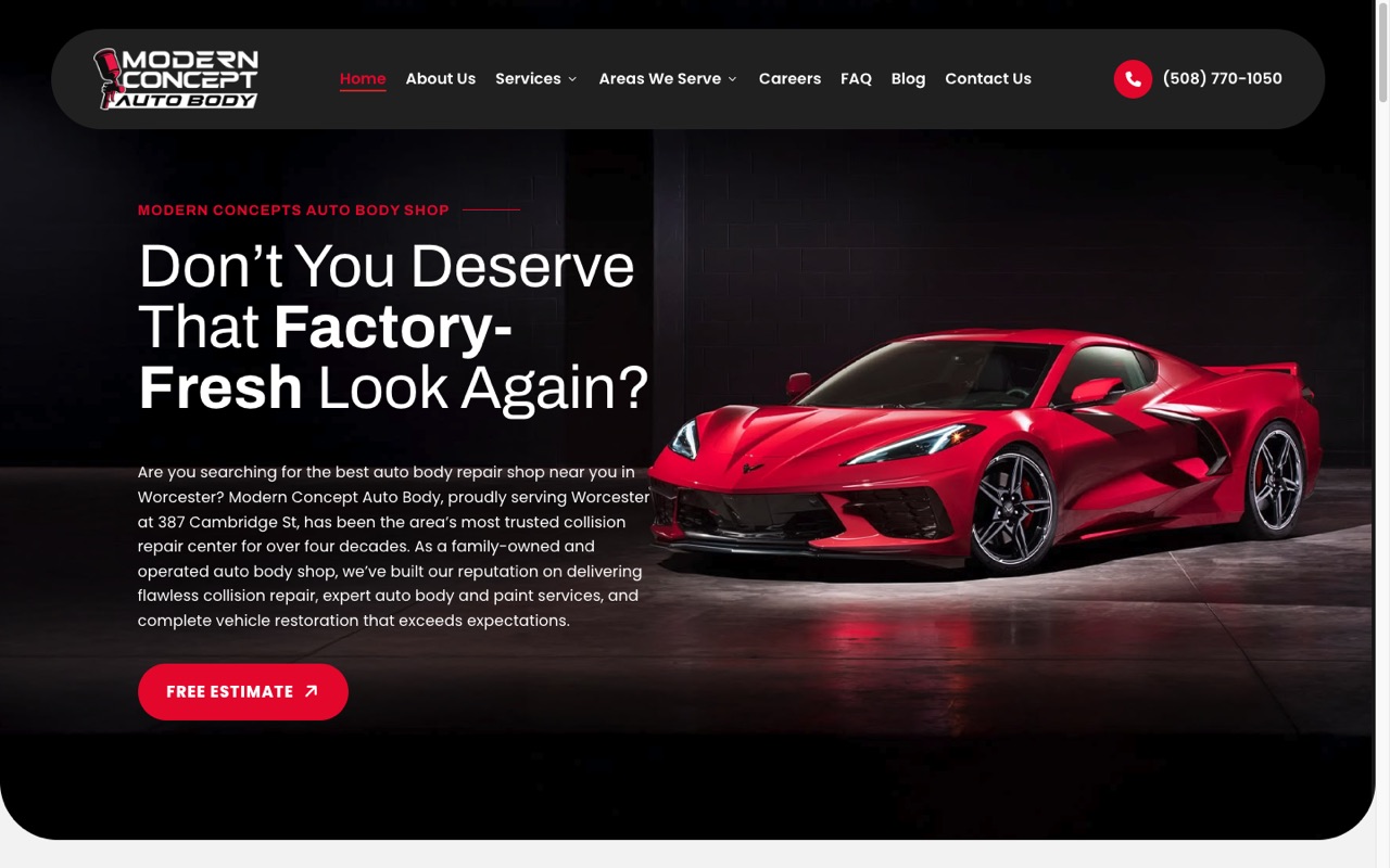 Modern Concepts Auto Body website built by Spectral Vision