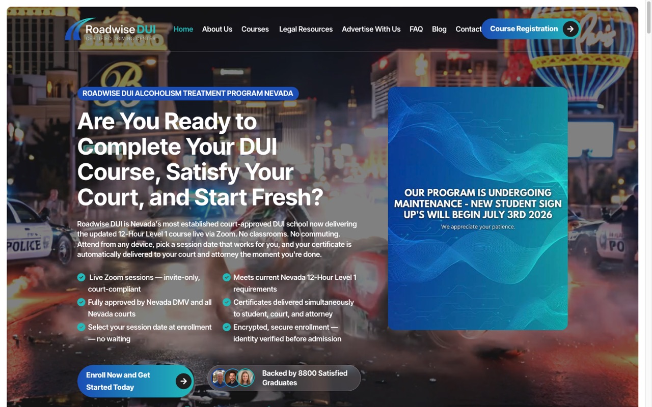 Road Wise DUI website built by Spectral Vision