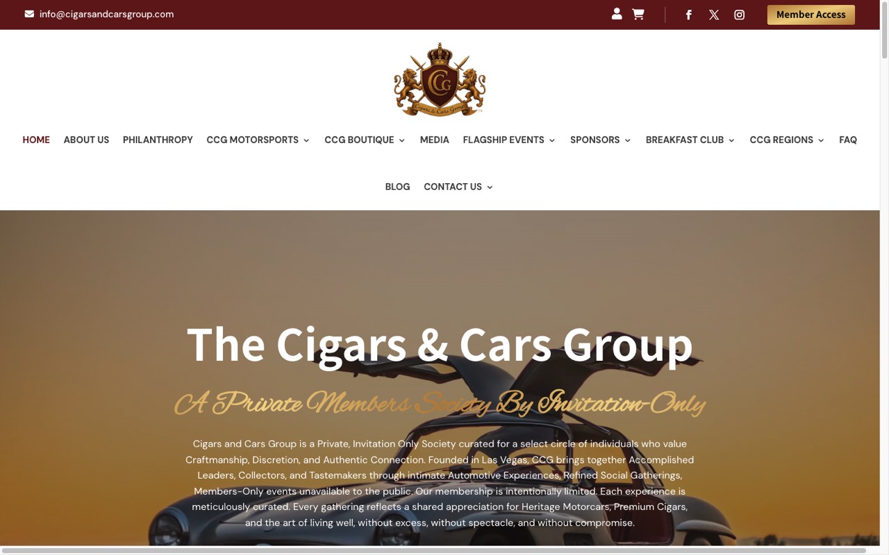 Cigars and Cars Group website built by Spectral Vision