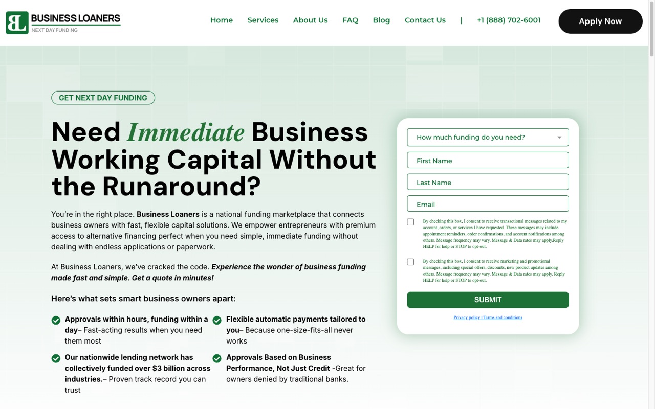Business Loaners website built by Spectral Vision