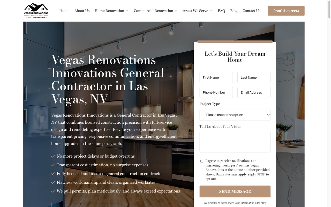 Vegas Renovations Innovations website built by Spectral Vision