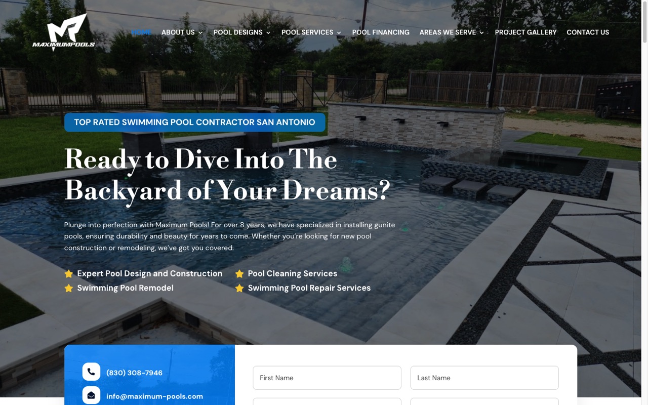 Maximum Pools website built by Spectral Vision