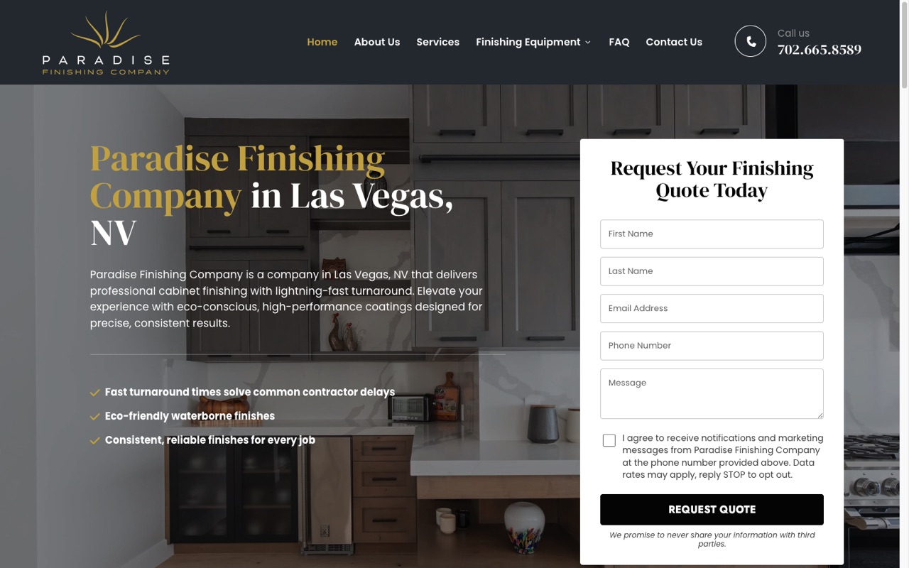 Paradise Finishing Company website built by Spectral Vision