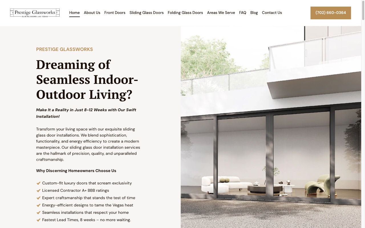 Prestige Glassworks website built by Spectral Vision
