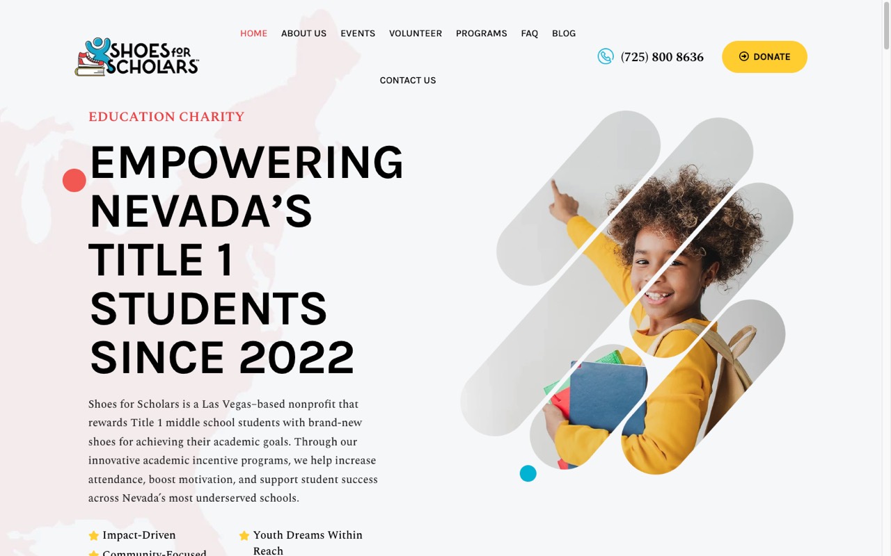 Shoes For Scholars website built by Spectral Vision