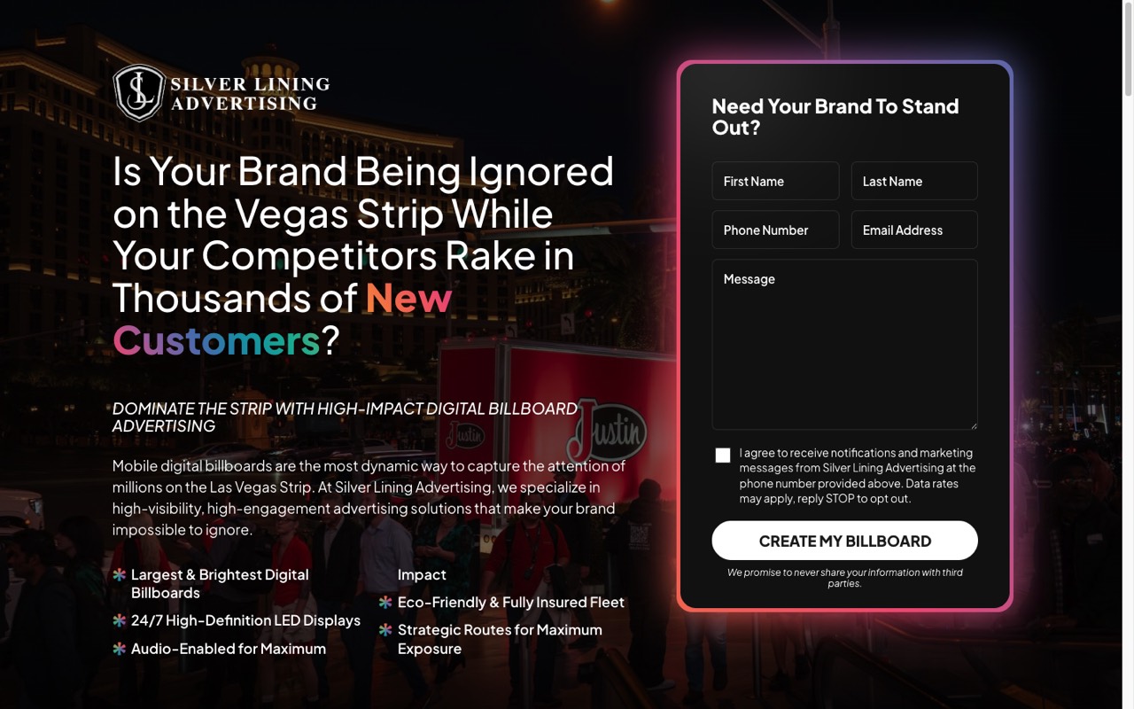 Silver Lining Advertising website built by Spectral Vision