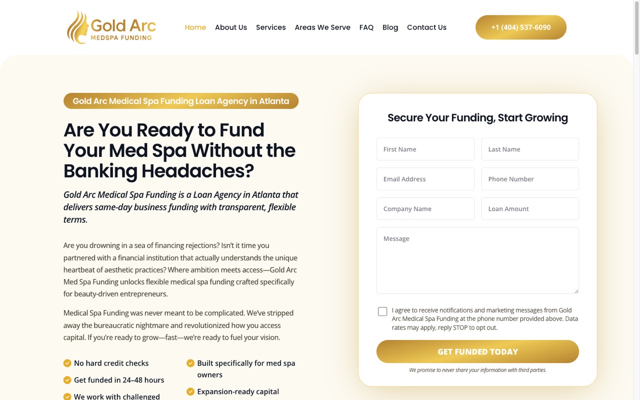 Gold Arc Med Spa Funding website built by Spectral Vision