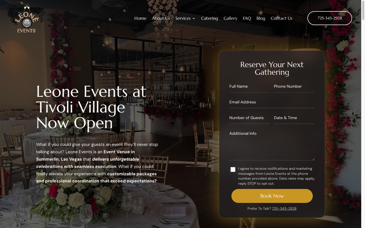 Leone Events website built by Spectral Vision