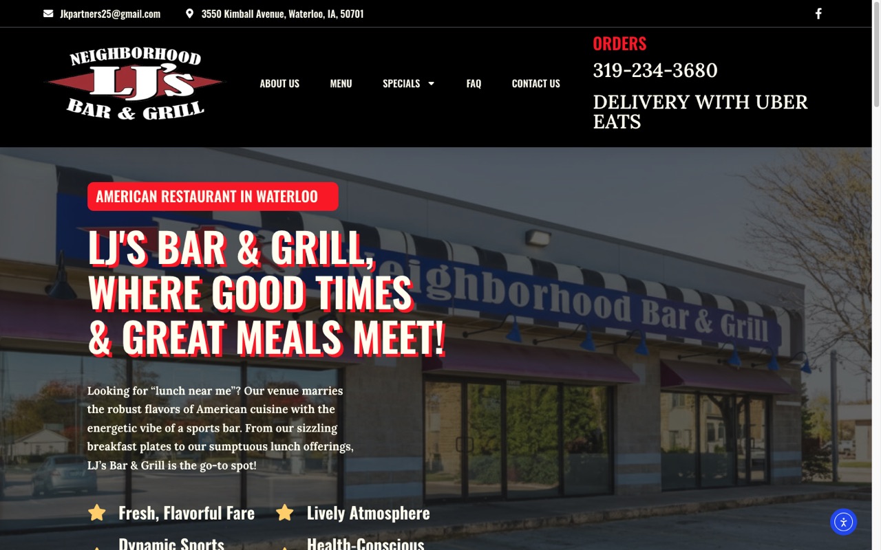 LJ's Bar & Grill website built by Spectral Vision