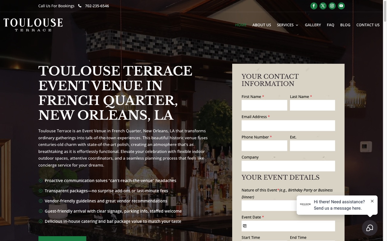 Toulouse Terrace website built by Spectral Vision