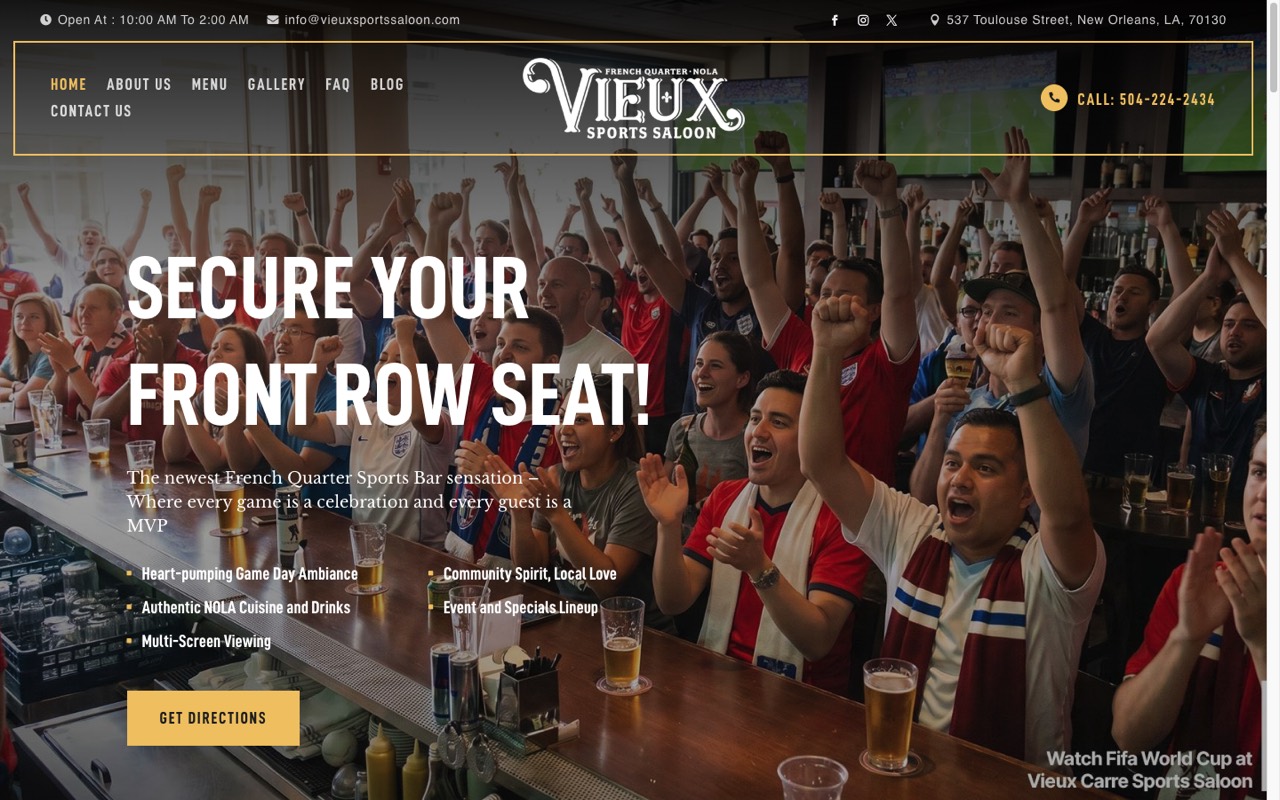 Vieux Sports Saloon website built by Spectral Vision