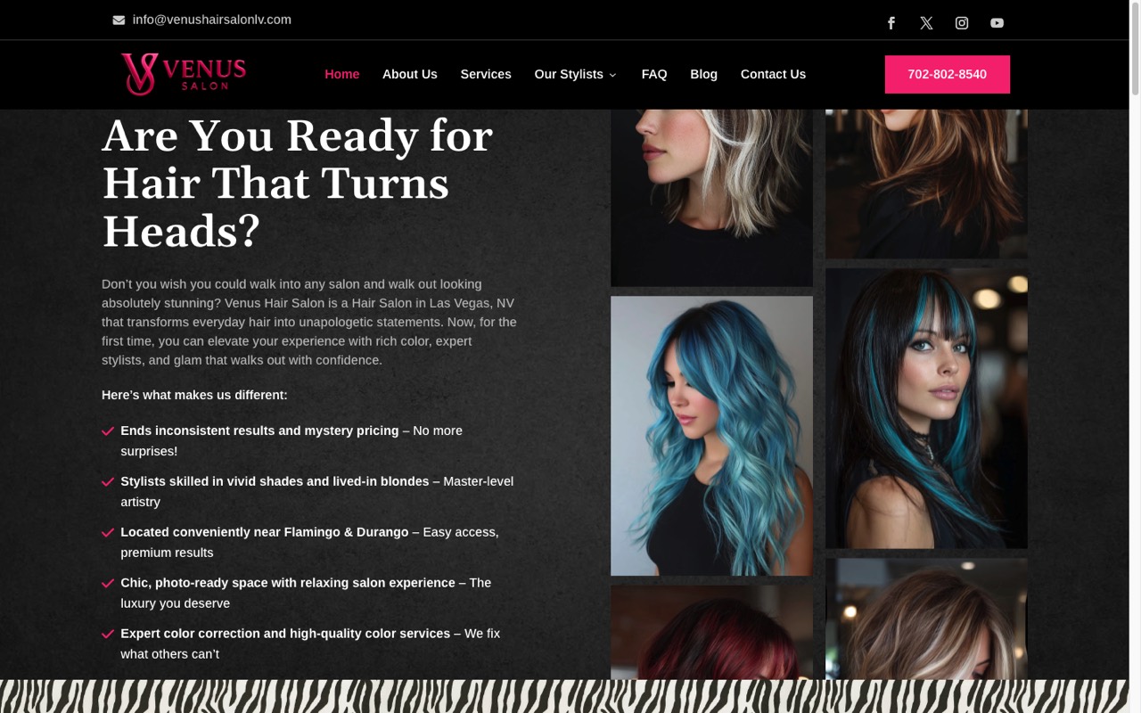 Venus Hair Salon website built by Spectral Vision